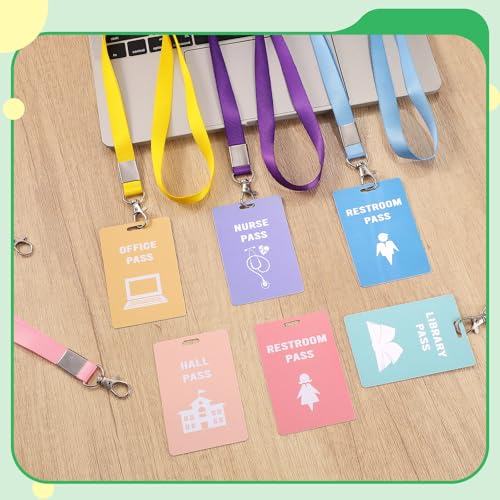 Classroom Hall Passes with Lanyards - 6 Colorful Student Passes Set