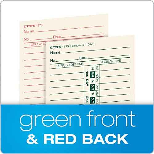 TOPS Time Cards, Bi-Weekly, 2-Sided, Numbered Days, 3-1/2" x 9", Manila, Green/Red Print, 500-Count (1275)