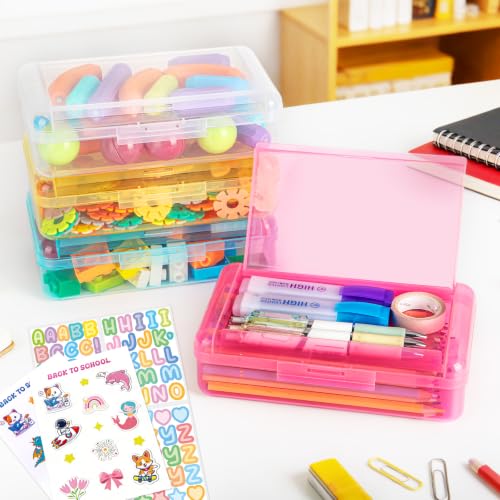Pink Double Layer Clear Plastic Pencil Case with Stickers - YILANCOL