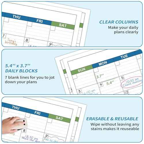 Large Dry Erase Calendar - Undated 1 Month Dry Erase Calendar for Wall, 40" x 28", Erasable & Reusable Laminated Dry Erase Wall Calendar with 10 Round Stickers, Large Space for Office