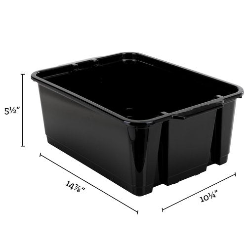 Really Good Stuff Stacking Bins, 14" x 10" x 5 .75" - 12 Pack, Black, Stackable Storage Plastic Bins for Classroom Organization, Home Storage, Office & Hospital Supplies