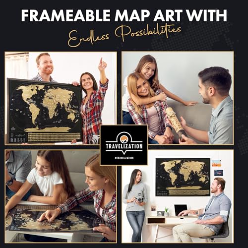 Travelization XL Scratch Off World Map with 196 Country Flags 36" x 24" Frameable World Map with Vibrant Colors and Premium Gold Coating, Beautiful Scratch Map for Travelers, Black