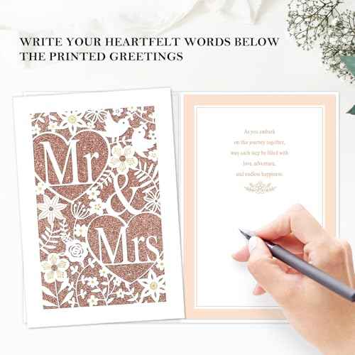 D24TIME Wedding Card for Bride and Groom - Elegant Die-Cut Floral and Birds Design with Glitter Champagne Gold - Personalized Wedding Congratuations Card with Envelope and Sticker 5.5x8in