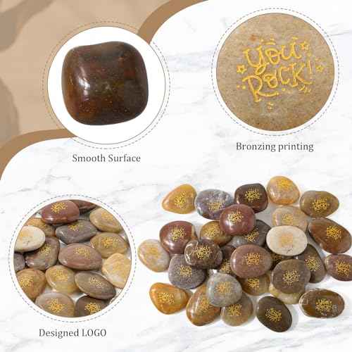 Roowest 30 Sets Inspirational You Rock Gifts Employee Appreciation Gift You Rock Engraved Inspirational Rocks Gift Faith Stones Cards Notecards Organza Bag for Staff Volunteer Teacher Nurse