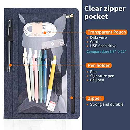 Trifold Planner Cover for Rocketbook Smart Notebook | Fits Letter Size/A4/8.5x11 Inch | Waterproof Portfolio Organizer with File Storage & Accessory Protection (Blue)