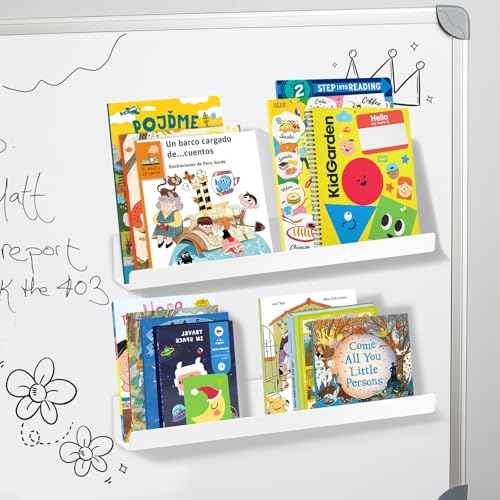 2 Pack Magnetic Book Shelf - Acrylic Reusable Display Panel for Whiteboards, Classrooms & Home, Adhesive-Free Storage with 11lb Capacity (White)