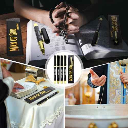 Spakon 40 Sets Fathers Day Christian Gifts Bulk Man of God Pen for Men Bible Verse Pens with Leather Pen Holder Sleeve Faith Based Gifts Baptism Church Party Favor for Dad Pastor