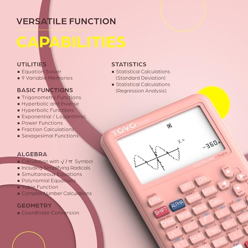 Pink Scientific Graphing Calculator with 360+ Functions, Large 3" Screen - TOVO TS-259