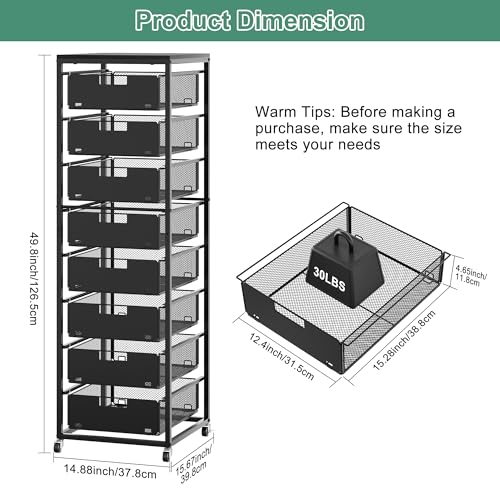 EasyPAG 8-Drawer Rolling Storage Cart with Wood Top, Metal Drawers, 30 lb Capacity per Drawer, Black