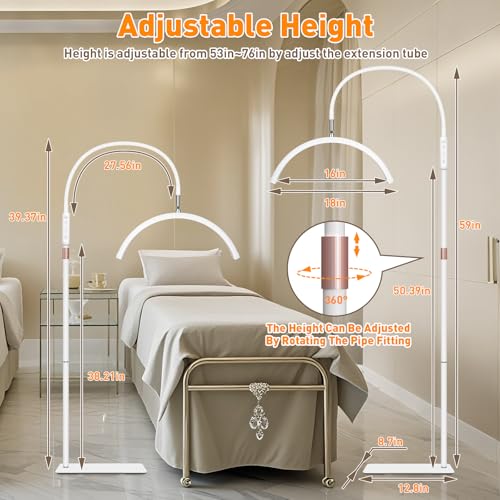 HITTI Lash Light for Eyelash Tech, Flexible Gooseneck LED Half Moon Floor Lamp for Esthetician & Artists,Tattoo, Extensions, Nail, Beauty, Craft, Adjustable Height, Dimmable Brightness and Color-White