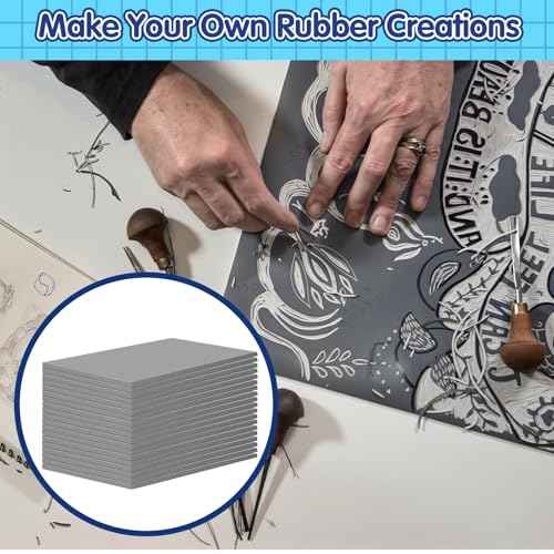 MotiMind 18 Pcs Linoleum Blocks 6 x 8 Inch for Printmaking Rubber Carving Block Soft Gray Linocut Block for DIY Crafting Projects Scrapbook Painting Stamp Maker