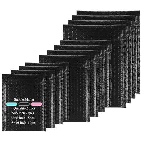 100 Pcs Kraft Bubble Mailers 3 Size Padded Envelopes Kraft Poly Mailers Bubble Lined Shipping Envelopes Mail Shipping Bags for CDs Book Business Supplies (Black)
