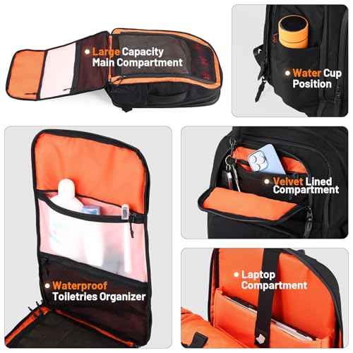 Travel Backpack for Long Travel with 30-40L Expandable Large Capacity Laptop Backpack Water-resistant Black 600D Polyester