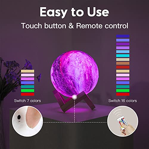 BRIGHTWORLD 5.9 Inch Galaxy Moon Lamp with Wooden Base, 16 Colors LED 3D Night Light, Remote & Touch Control, Gift for Kids & Adults