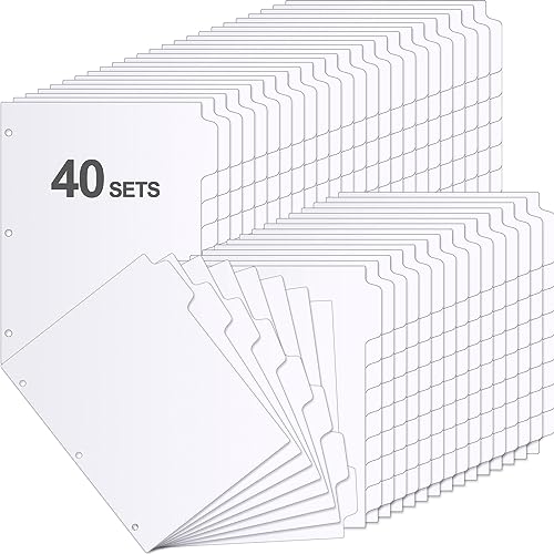 Fulmoon 320 Pieces 3 Ring Binder Dividers with Tabs 40 Sets 8 Tab Dividers for 3 Ring Binders Letter Size 3 Hole(White)