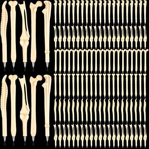 Halloween Bone Pens Novelty Bone Shape Ballpoint Pens Black Ink 1.0 mm Finger Pen Skeleton Ballpoint Pen Creative Novelty Pens for Artist Doctor Nurse School Office Halloween Party (120 Pcs)