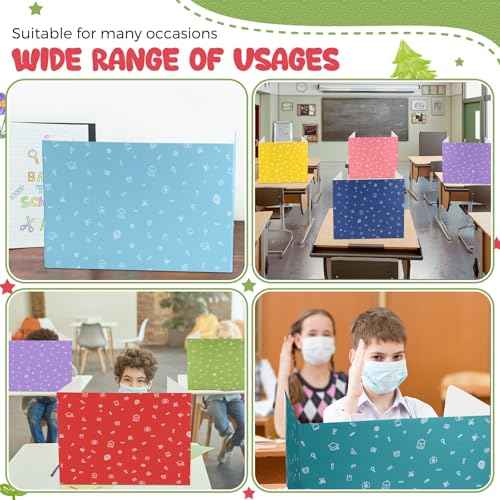 Sherr 50 Pcs Privacy Boards Bulk for Student Classroom Desk Divider Trifold Table Desk Privacy Panel Folders Screen Partition for Christmas School Teacher, 15.8x13.4x11.81 Inch(Stationery Style)