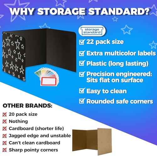 22-Pack Desk Dividers for Students - Star, Durable & Waterproof Plastic Study Carrel Divider, Classroom Folders Teacher Supplies, Easy-to-Clean Plastic Privacy Shield Folder Boards for Student Desks