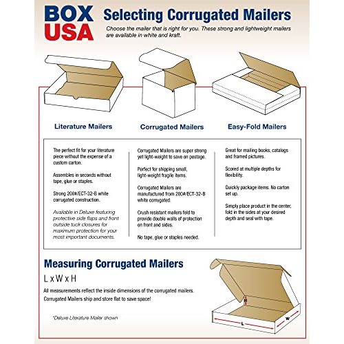 BOX USA BML882 Literature Mailers, 8" x 8" x 2", White (Pack of 50)
