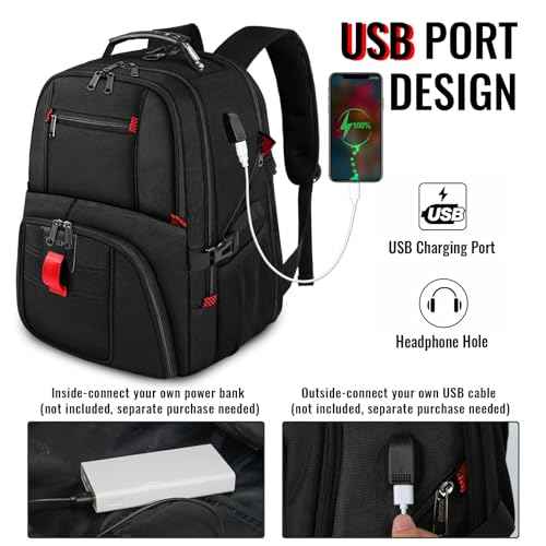 YOREPEK Large Backpack for Men, Extra Large Laptop Backpacks for Men Women, Water Resistant Travel Backpack Airline Approved Business Work Bag with USB Charging Port Fits 17 Inch Computer, Black