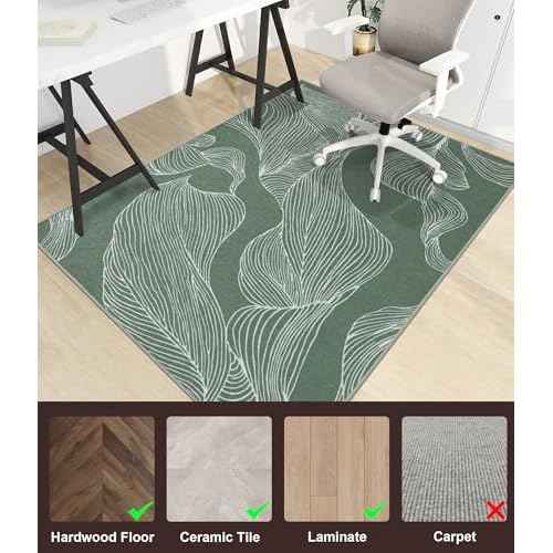 chakme Office Chair Mat for Hardwood Floor, 60"x45" Easy Glide Computer Desk Mat Protector for Rolling Chair Under Desk Rug Nonslip Backing, Machine Wash, (Leaf)