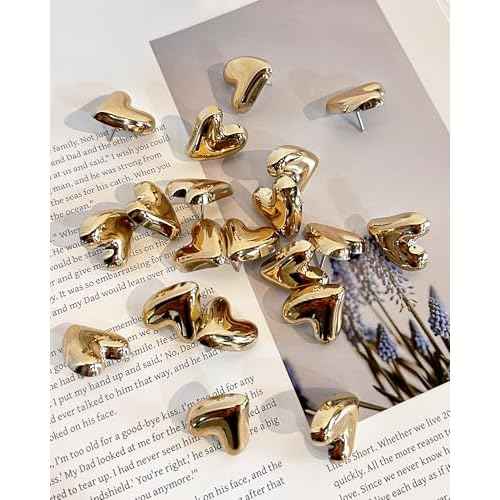 30 pcs - Heart Decorative Pins, Gold Cute Pins for Bulletin Board, Office or Home (30Pcs-Gold)