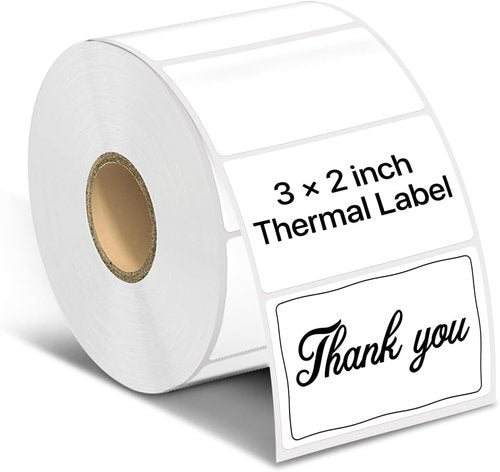 Rectangle Thermal Label Stickers - Self-Adhesive 3" x 2" Labels | Compatible with Thermal Printers, 500 Labels/Roll, White