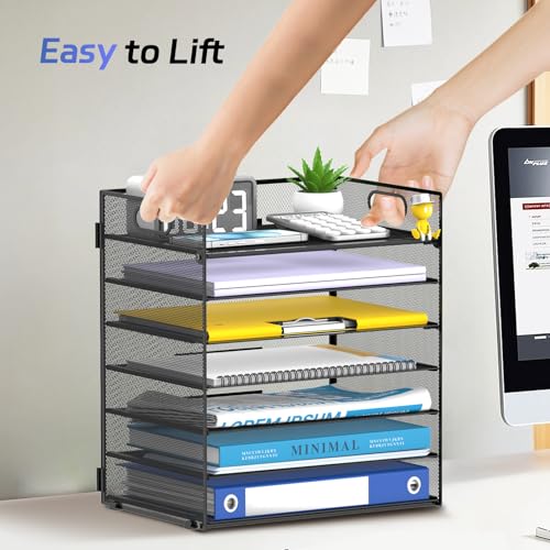 ReePlan Black 7-Tier Paper Organizer for Desk with Handle – Office Storage Solution