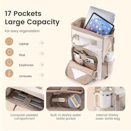 LOVEVOOK Laptop Backpack for Women Work Bag with Large Capacity Cup Side Pocket, 15.6 Inch Waterproof Computer Backpacks Purse, College Bookbag for School, Business, Teacher, Travel