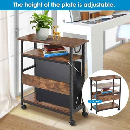TooCust Computer Tower Stand Under Desk, Computer Tower and Printer Stand, 3-Tier PC Tower Floor Stand with Side Shelf, Printer Table for Home Office