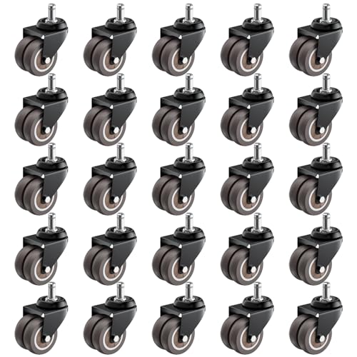 2 Inch Office Chair Wheels (Set of 25), Heavy Duty Grey Rubber Chair Casters Replacement, Desk Chair Wheels for Hardwood Floors and Carpet, Smooth & Quiet Universal Fit for Most Chairs(25 Pack)