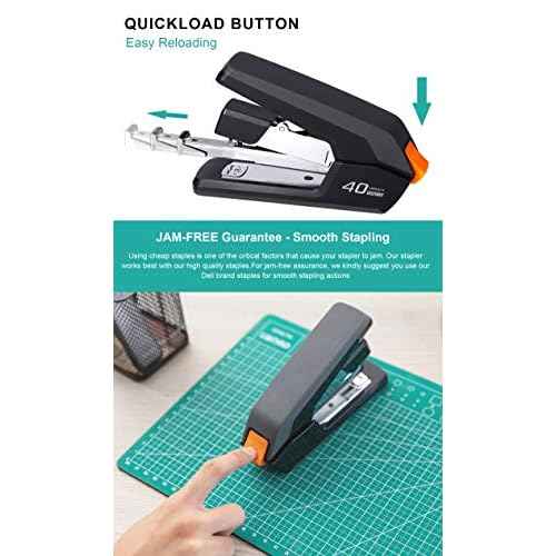 Deli Effortless Desktop Stapler, 40 Sheet Capacity, One Finger Touch Stapling, Easy to Load Ergonomic Heavy Duty Stapler, Includes 1500 Staples and Staple Remover