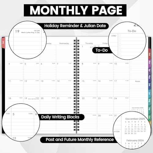 2026 Planner - 2026 Planner Weekly and Monthly, 2026 Calendar Planner, JAN. 2026 - DEC. 2026,9" x 11", Weekly Monthly Planner 2026 with Colorful Tabs, Waterproof Cover, Twin-wire Binding, Back Pocket - Black