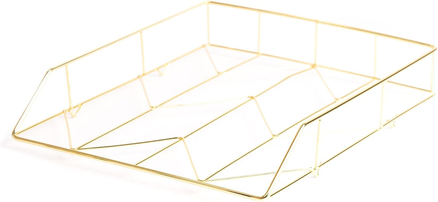 U Brands Desktop Letter Tray - Stylish Wire Metal Design in Elegant Gold Finish