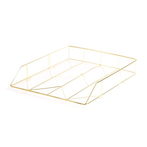 U Brands Desktop Letter Tray, Wire Metal, Gold