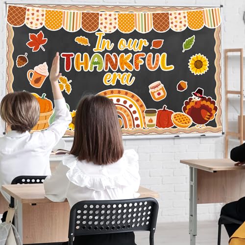 Thanksgiving Turkey Bulletin Board Decorations Pumpkin Maple Leaves Paper Cutouts in Our Thankful Era Bulletin Board Set Fall Party Supplies for Autumn School Chalkboard Wall Window Decoration Favor