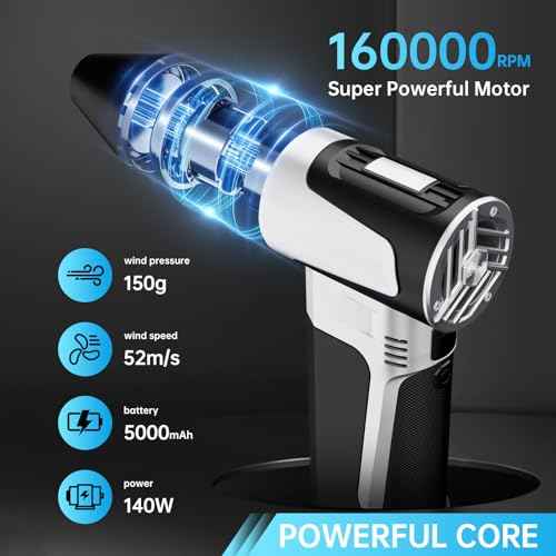 Electric Air Duster-160000RPM Super Power Cordless Air Duster, Rechargeable Brushless Motor Durable Blower, Multiple Gears Adjustable Dust Blower for Computer, Keyboard, Outdoor, House and Car