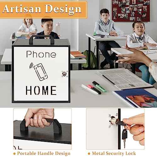Cell Phone Holder Classroom 33 Slots Wooden Cell Phone Storage Cabinet Pocket Chart with Handle and Security Lock for Classroom Office (33 Grid Cabinet Black)