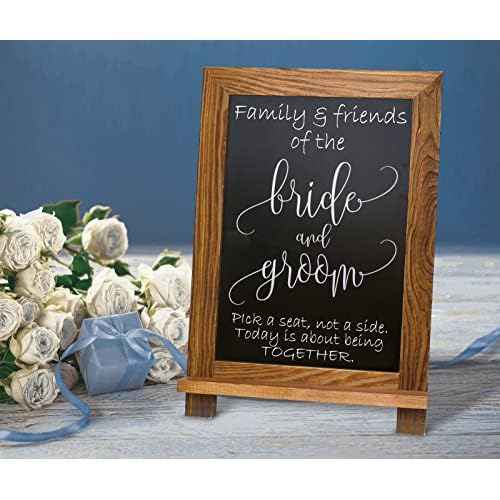 Better Office Products Framed Tabletop Chalkboard Sign, 9.5" x 14", Rustic Wood Frame, Small Magnetic Chalkboard, Built-in Ledge and Folding Stand, One White Chalk Marker Included,(Rustic Brown)