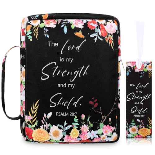 Laumoi Bible Cover Case for Women 10'' Floral Bible Cover Case Women Portable Protective Bag for Bible Study Supplies(Less Flower)