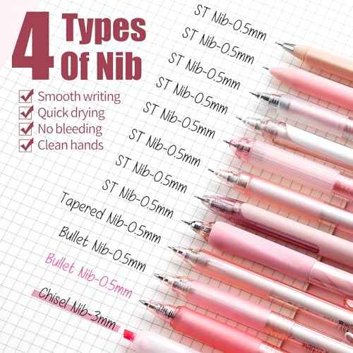 Four Candies Rose Series Gel Pens, Cute Writing Pens with Black & Pink Ink, 0.5 mm Smooth Fine Point, Back to School Office Supplies Girly Stationery Aesthetic Desk Accessories for Women, Set of 12