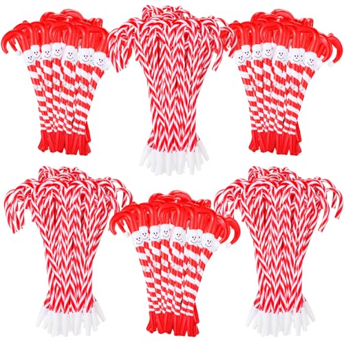 Qilery 200 Pcs Christmas Pens Christmas Candy Cane Pen Bulk with Black Ink Snowman Umbrella Pens Red Candy Cane Ballpoint Pen for Gifts Party Decorations (Red and White Stripes)