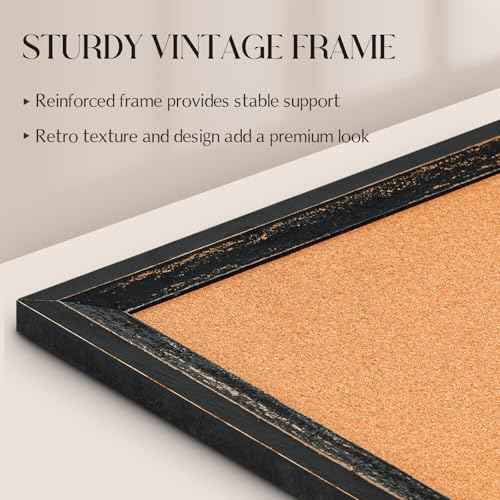 Cork Board Bulletin Board - 24" x 18" - Rustic Black Frame Corkboard for Wall - Decorative Pin Board, Message Board, Vision Board, Picture Board, Photo Board