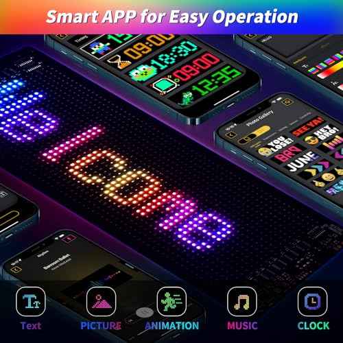 Programmable LED Sign,15''x4'' Ultra-Thin Flexible Bluetooth Screen USB 5V APP Control Custom Text Pattern Animation Scrolling LED Signs for Car Store Home Office Bar Hotel