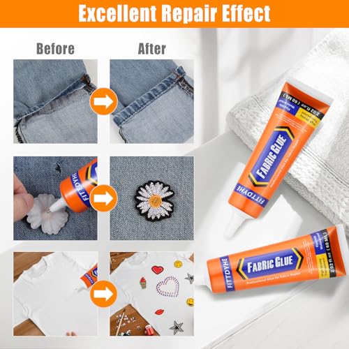Fabric Glue Permanent Washable 60ML for Clothing Repair & Embellishments