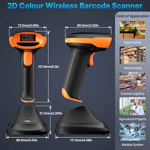 AGPTEK Bluetooth & 2.4GHz Wireless Barcode Scanner with Battery Indicator, Replaceable Battery, 2D/1D QR Code Reader, Wireless Charging Cradle, Ideal for Retail & Warehouse Use