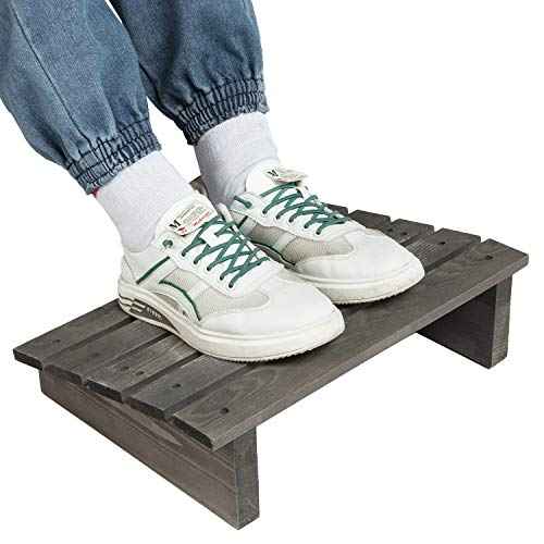 MyGift 15-Inch Vintage Gray Wood Ergonomic Home or Office Under-Desk Footrest Tilted Foot Stool