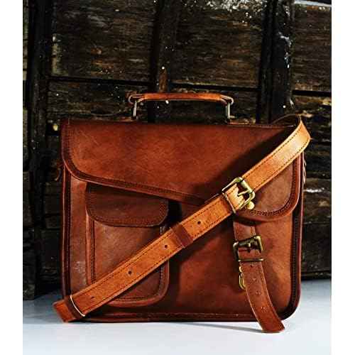 URBAN DEZIRE Men's Genuine Leather Small Briefcase Messenger Satchel I pad Tablet Bag 13 inch