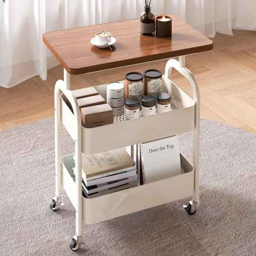 3-Tier Rolling Kitchen Cart - 30in Lightweight Storage Cart with Solid Wood Tabletop & 2 Lockable Wheels, Utility Organizer for Kitchen, Bathroom, Office & Home Organization?