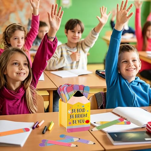 Pink Large Classroom Name Flip Sticks with Wooden Holder - 48 pcs Educational Student Tags